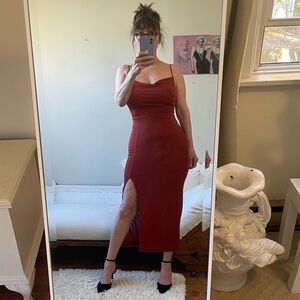 NWT BURNT ORANGE MIDI DRESS SIDE SLIT BAZK ZIPPER LINED ADJUSTABLE STRAPS